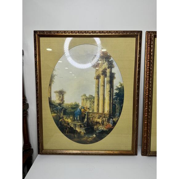 Set of Two Antique Lithograph framed and matted Oval Roman style columns - Picture 4 of 10